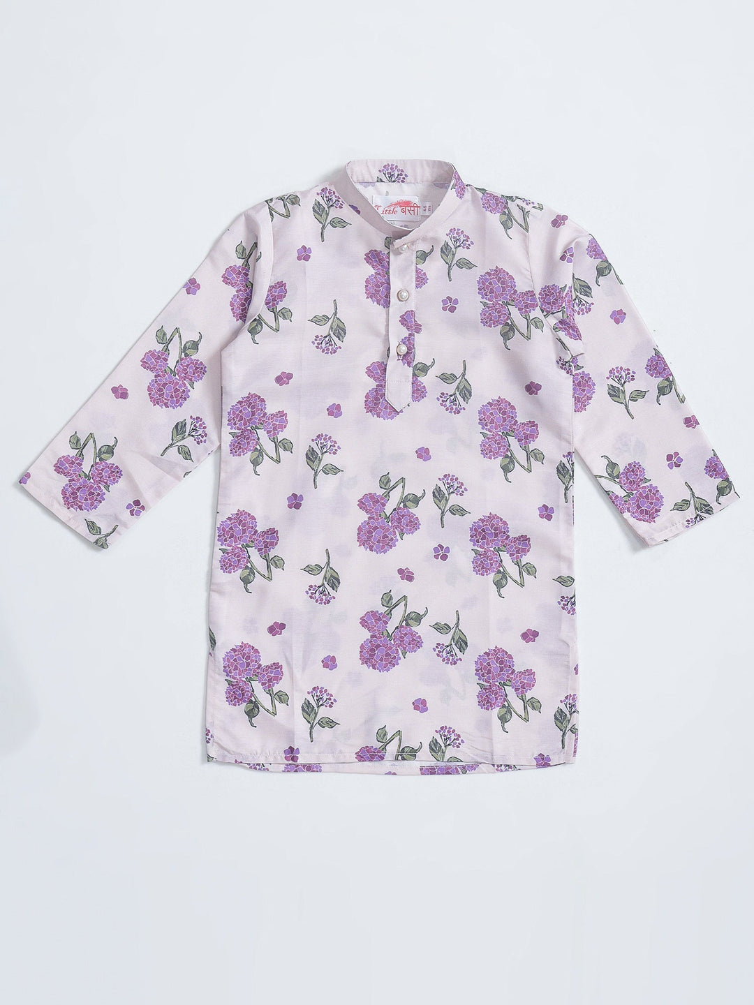 Petal Pink Floral Muslin Kurta with Cotton Dhoti | SHOBITAM