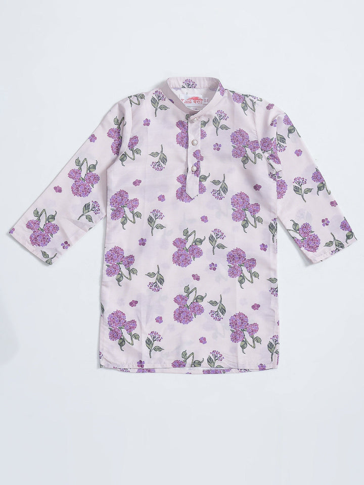 Petal Pink Floral Muslin Kurta with Cotton Dhoti | SHOBITAM