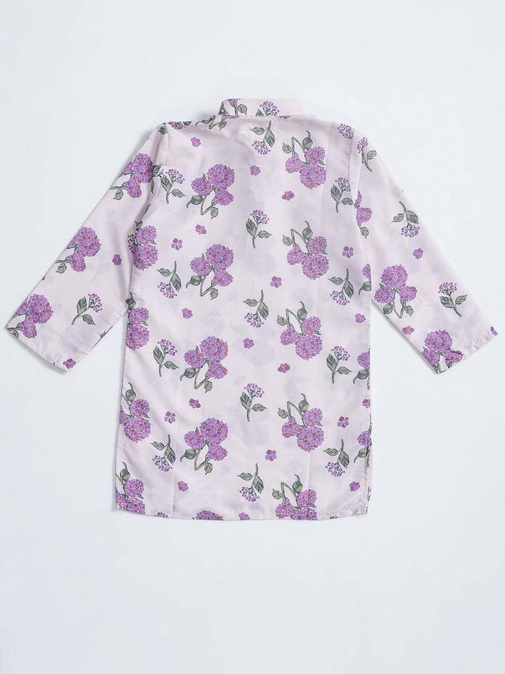 Petal Pink Floral Muslin Kurta with Cotton Dhoti | SHOBITAM
