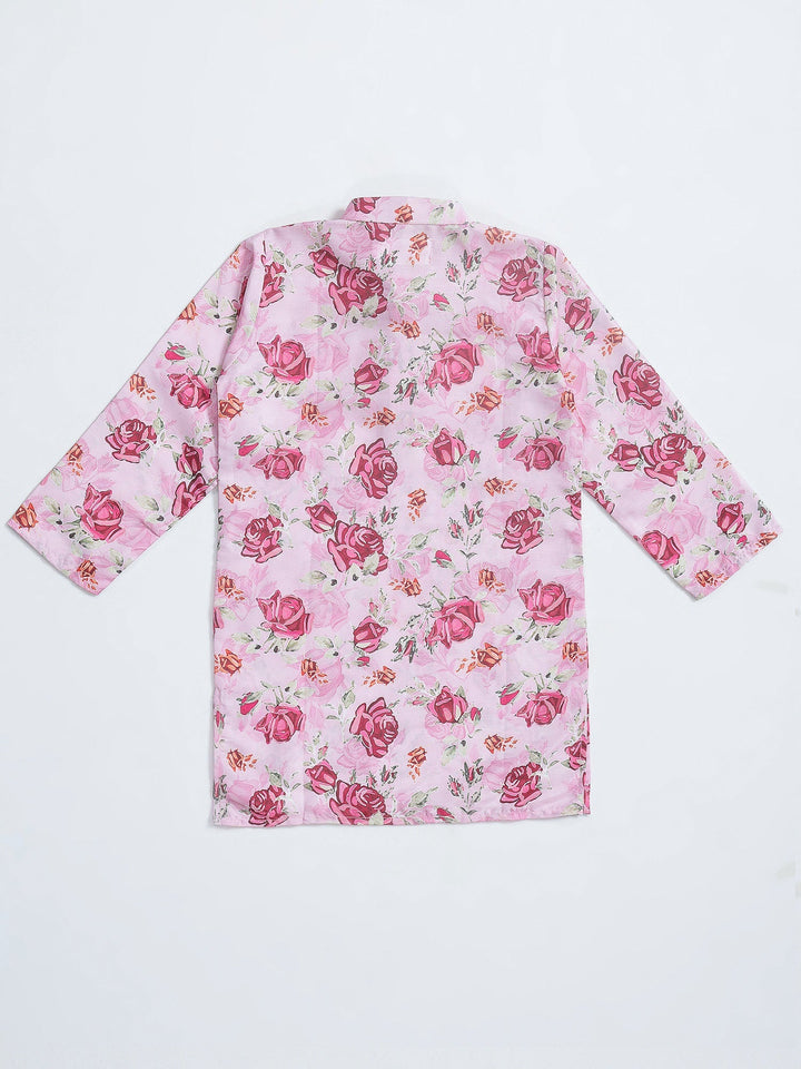 Blush Pink Rose Muslin Kurta with Cotton Dhoti | SHOBITAM