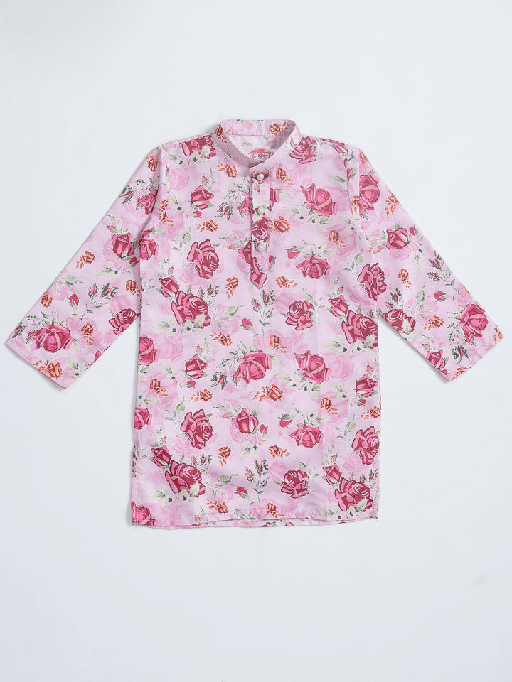 Blush Pink Rose Muslin Kurta with Cotton Dhoti | SHOBITAM