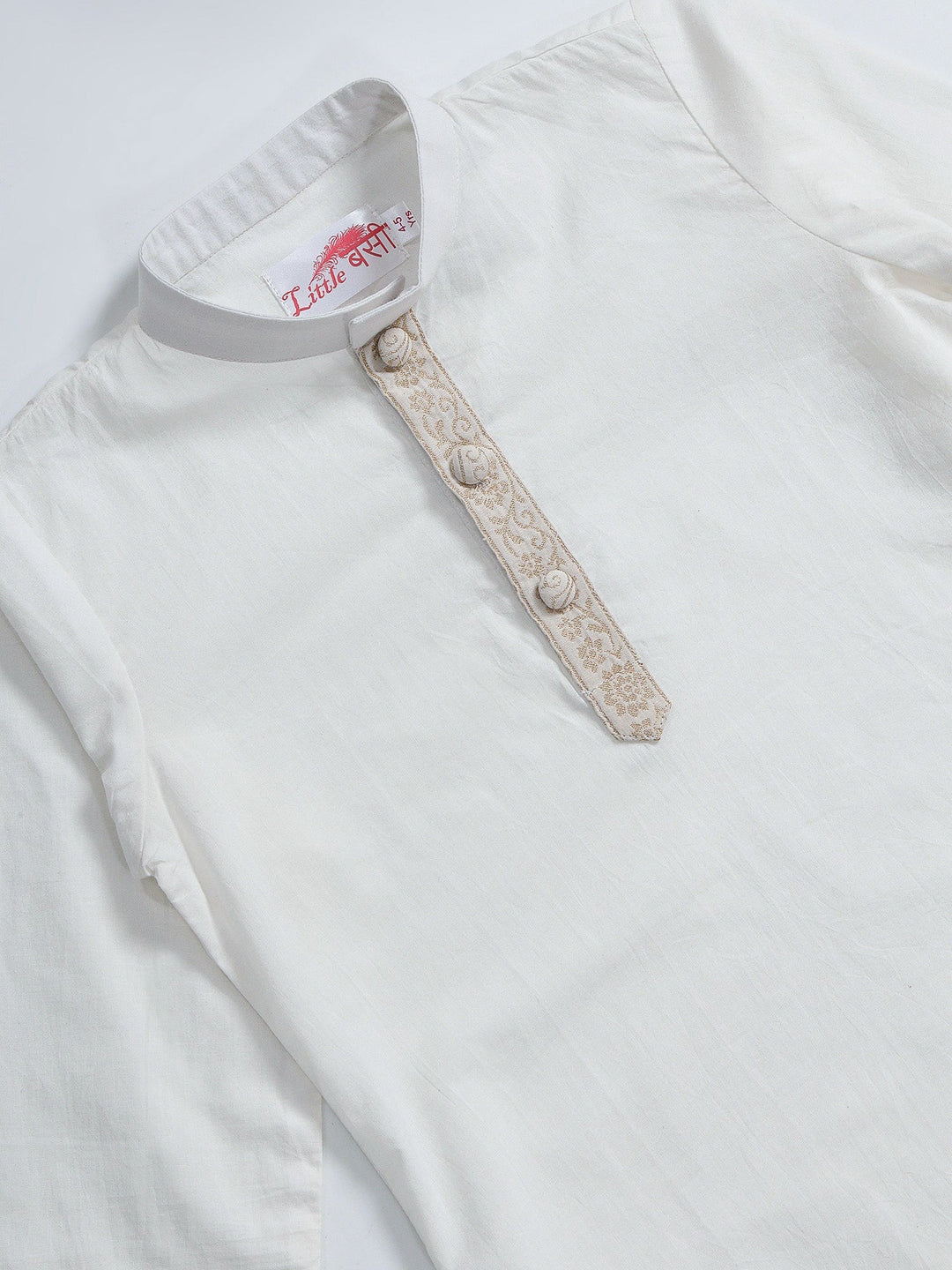 Cream Minimal Zari Embroidery Cotton Kurta Dhoti set | SHOBITAM
