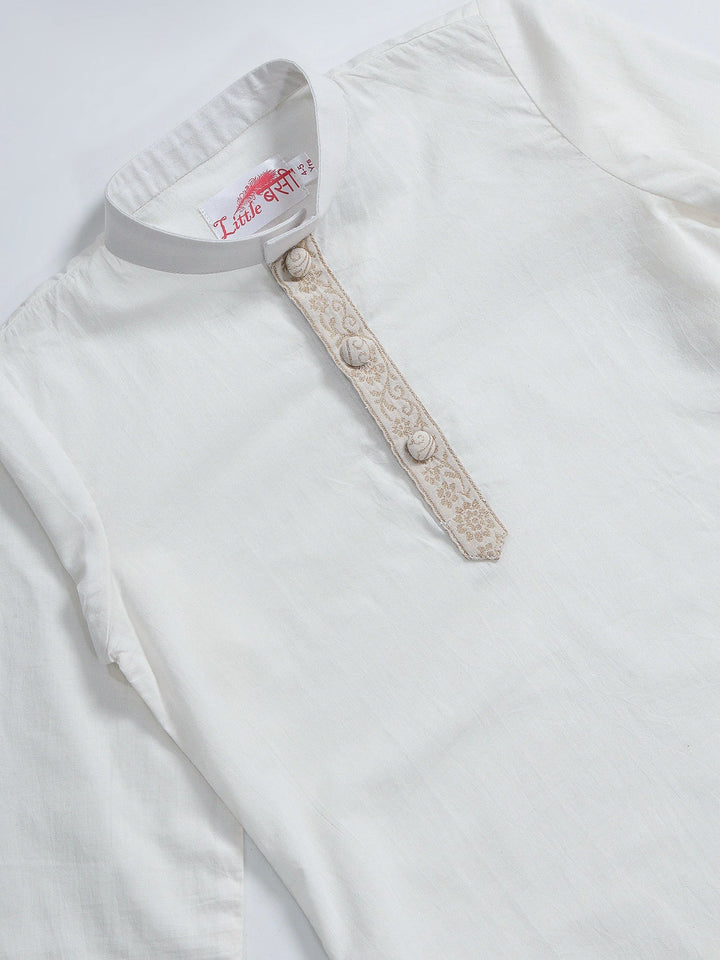 Cream Minimal Zari Embroidery Cotton Kurta Dhoti set | SHOBITAM