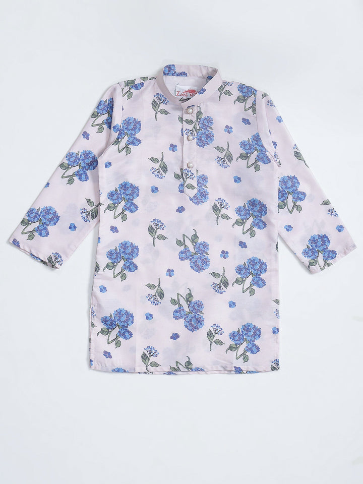 Rose Water Floral Muslin Kurta with Cotton Dhoti | SHOBITAM