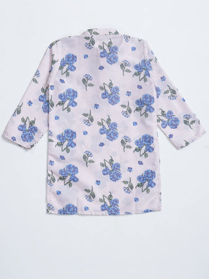Rose Water Floral Muslin Kurta with Cotton Dhoti | SHOBITAM