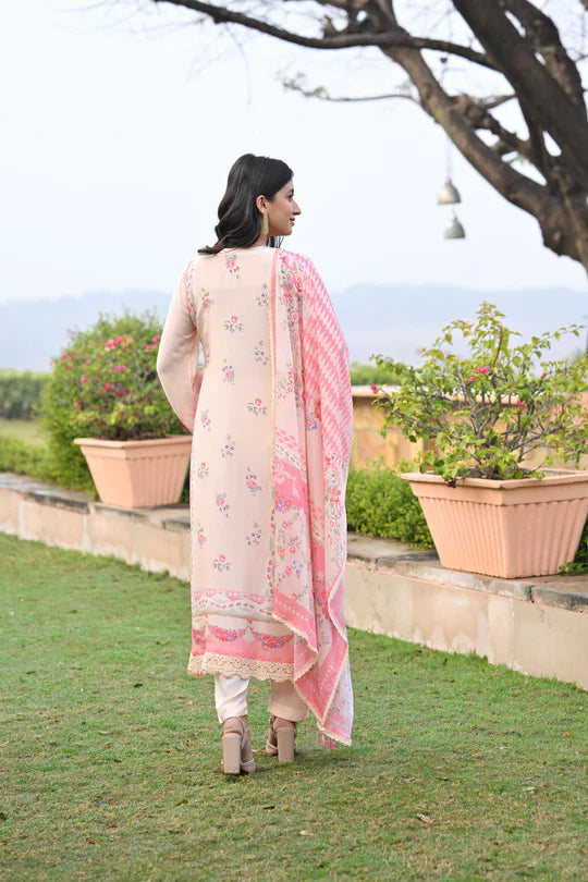 Peach and Pink Breezy Summer Lacy Suit Set -SET OF-3 | SHOBITAM