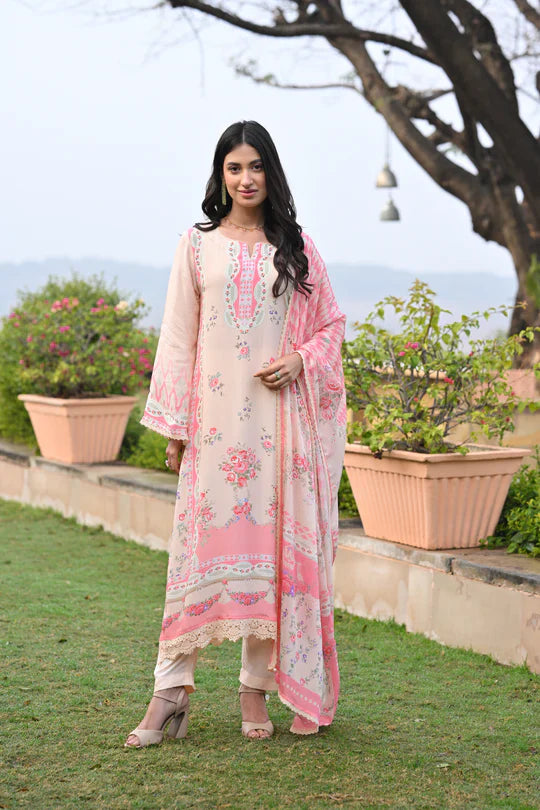 Peach and Pink Breezy Summer Lacy Suit Set -SET OF-3 | SHOBITAM