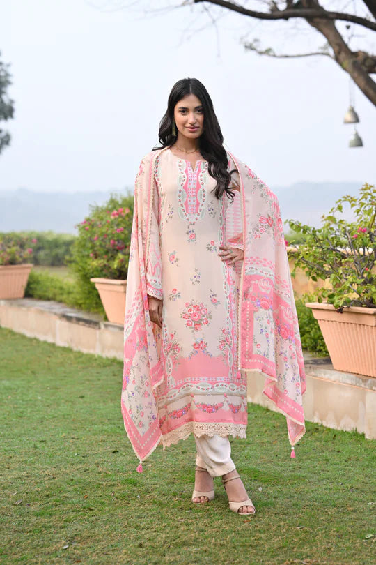 Peach and Pink Breezy Summer Lacy Suit Set -SET OF-3 | SHOBITAM