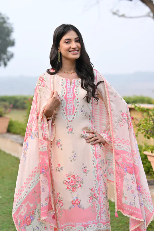 Peach and Pink Breezy Summer Lacy Suit Set -SET OF-3 | SHOBITAM
