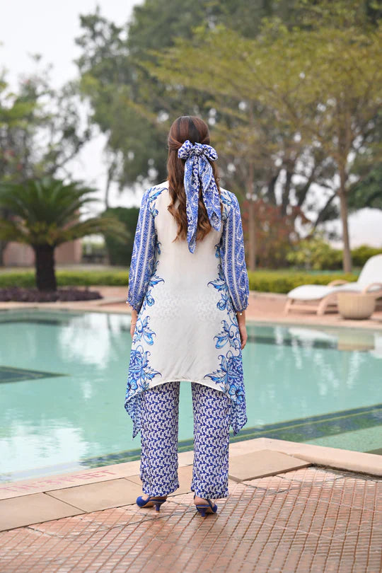 Blue and White Spring Placement Kurta Set -SET OF-2 | SHOBITAM