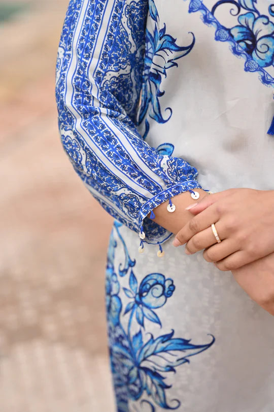 Blue and White Spring Placement Kurta Set -SET OF-2 | SHOBITAM