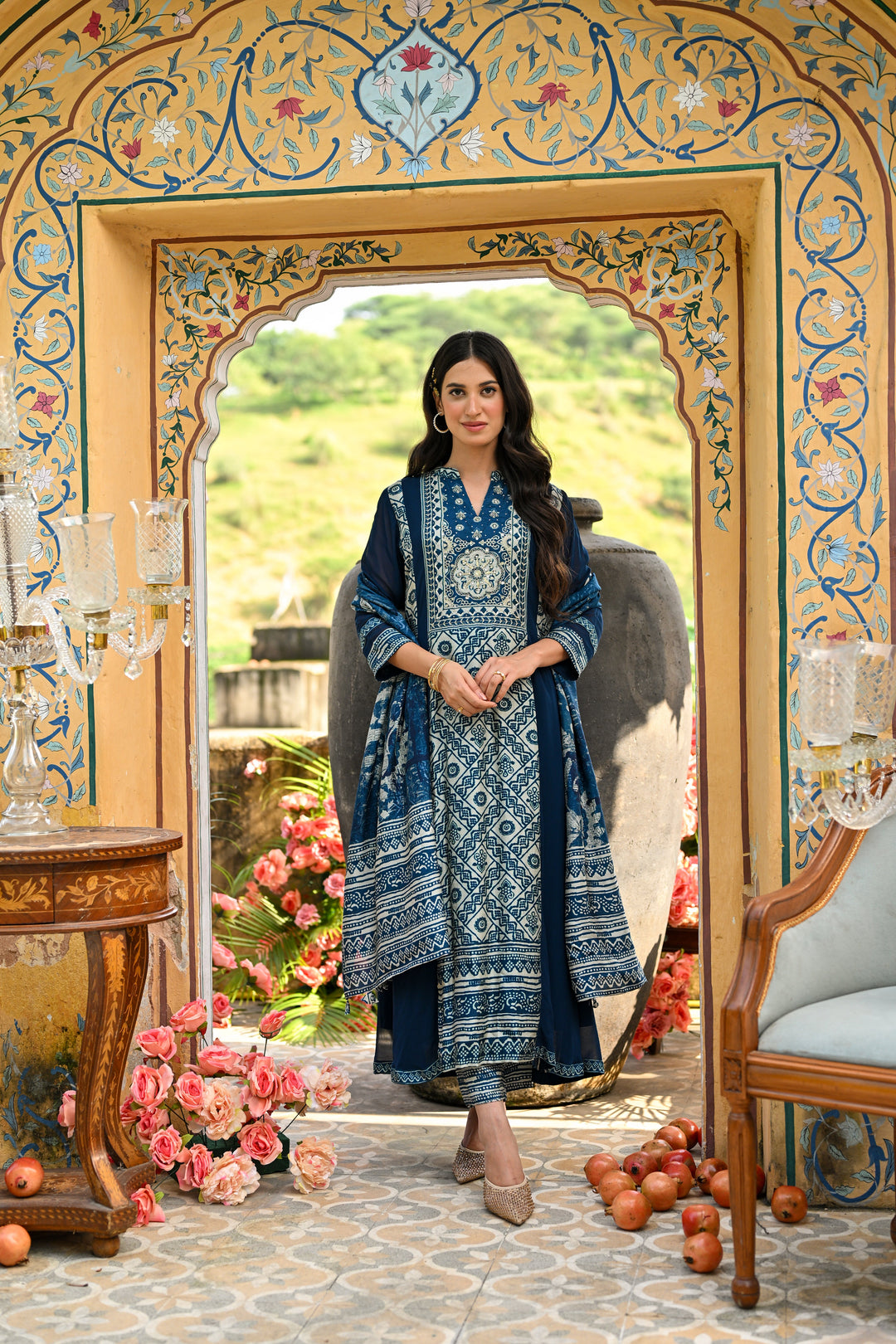Royal Blue Shehzadi Anarkali Georgette Suit Set- SET OF-3 | SHOBITAM
