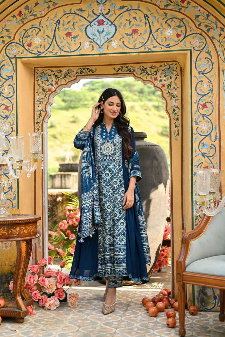 Royal Blue Shehzadi Anarkali Georgette Suit Set- SET OF-3 | SHOBITAM