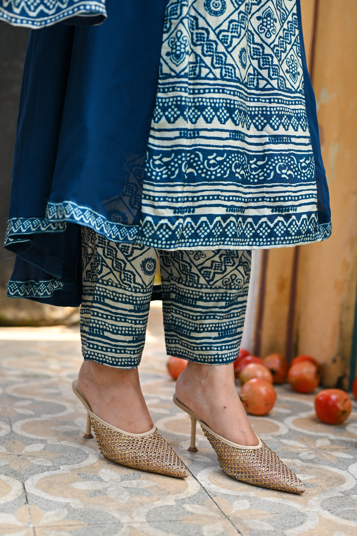 Royal Blue Shehzadi Anarkali Georgette Suit Set- SET OF-3 | SHOBITAM