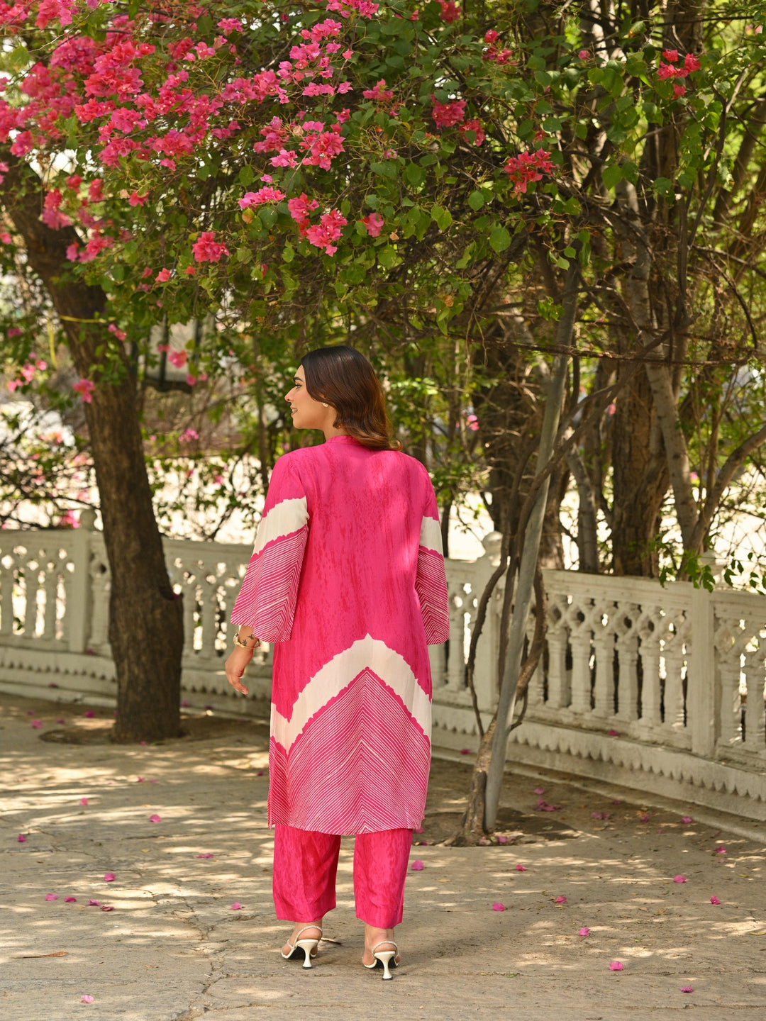 Pink Lehariya Muslin Kurta Set with Gota Work on Neck - SET OF-2 | SHOBITAM