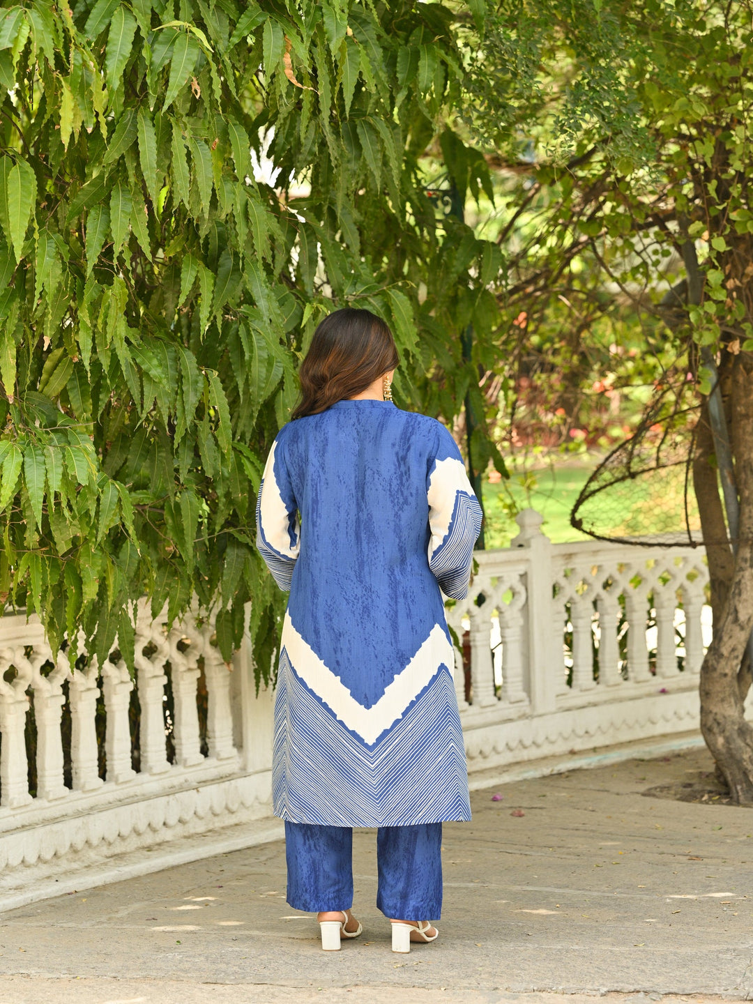 Blue Lehariya Muslin Kurta Set with Gota Work on Neck- SET OF-2 | SHOBITAM