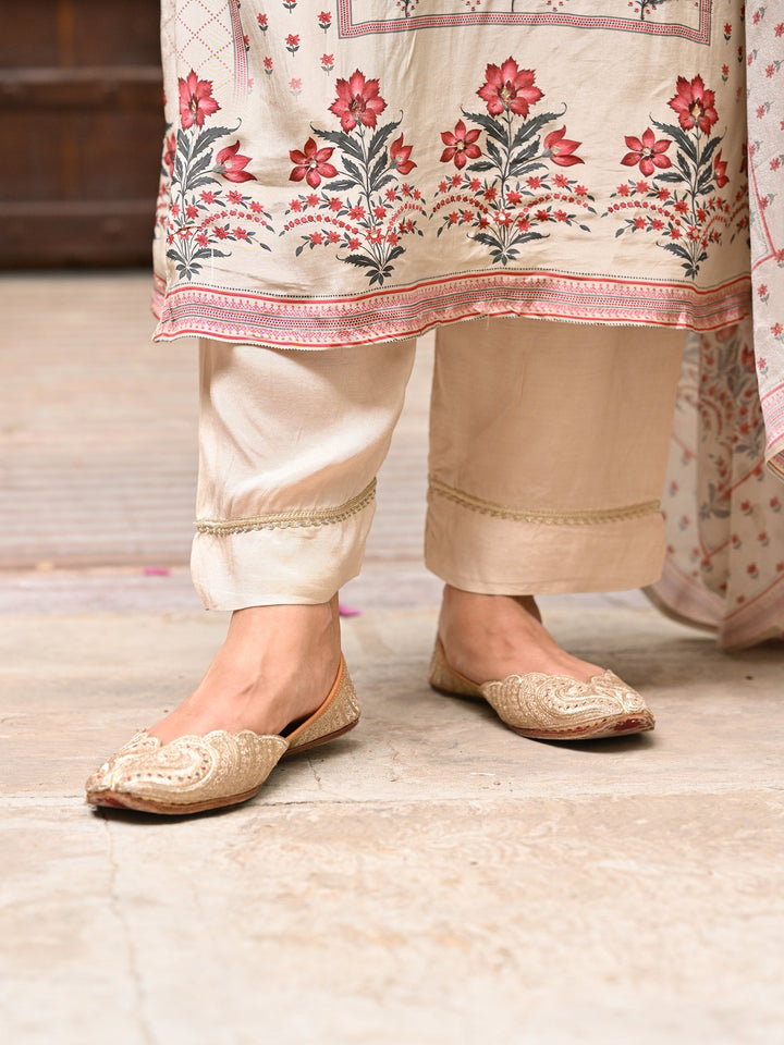 Beige and Maroon Small Buti with Panel Spread Gota Work Crepe Suit Set-SET OF 3 | SHOBITAM