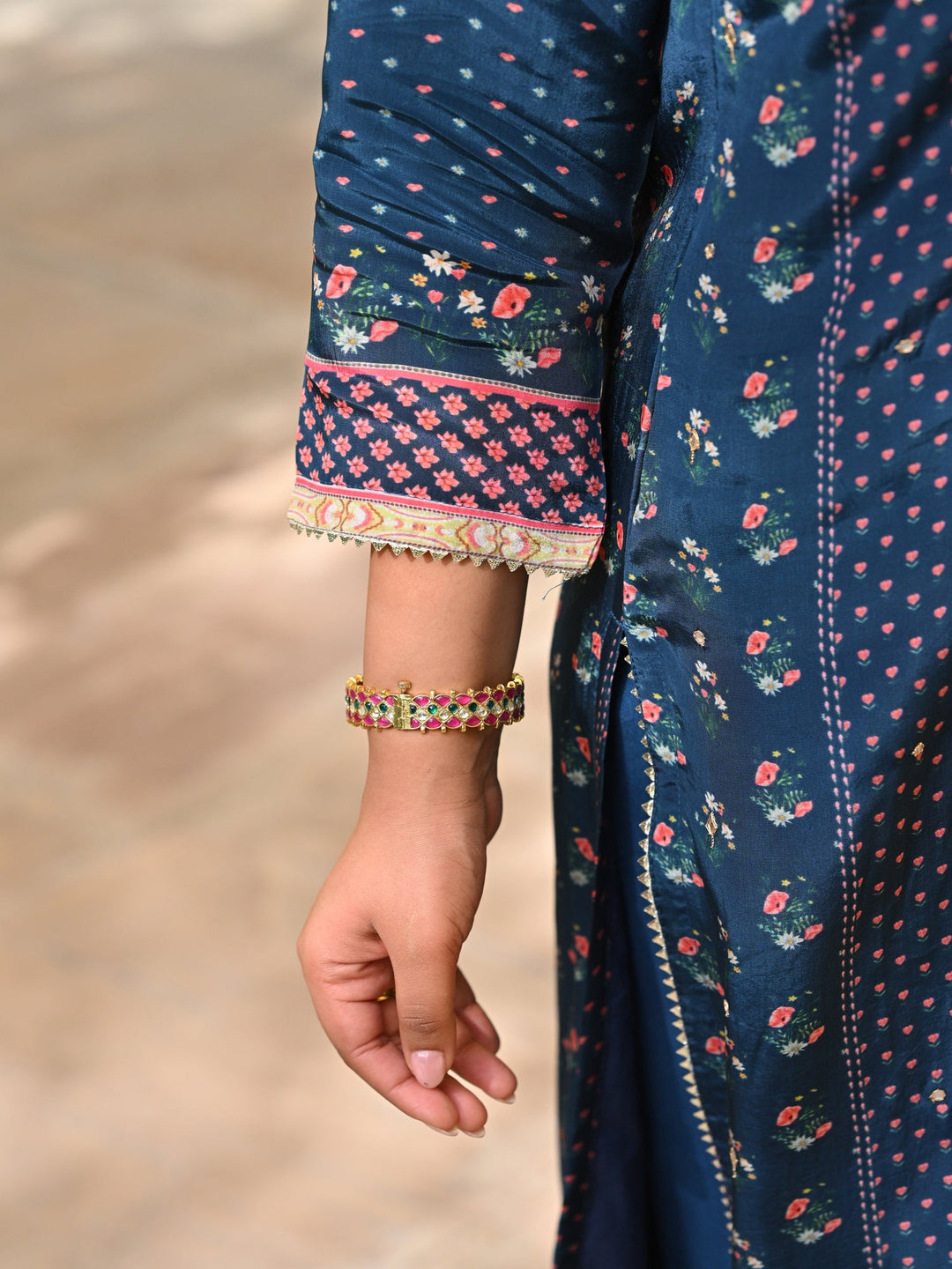Blue and Pink Small Buti with Panel Spread Gota Work Crepe Suit Set | SHOBITAM
