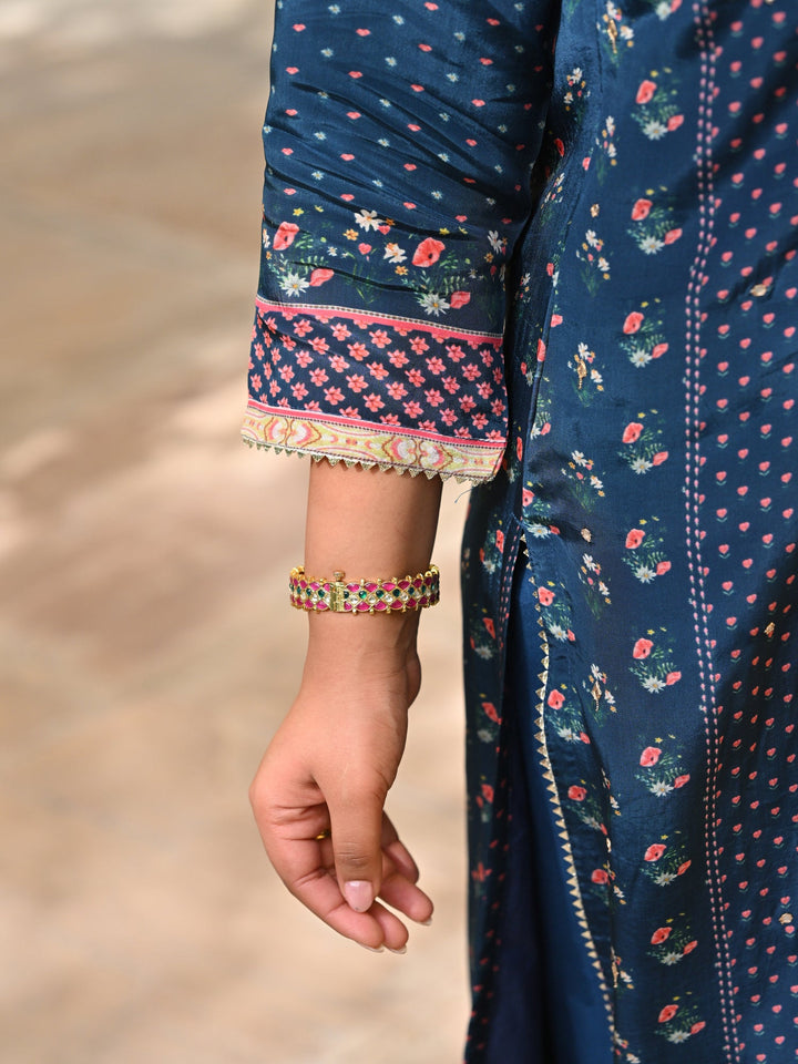Blue and Pink Small Buti with Panel Spread Gota Work Crepe Suit Set | SHOBITAM