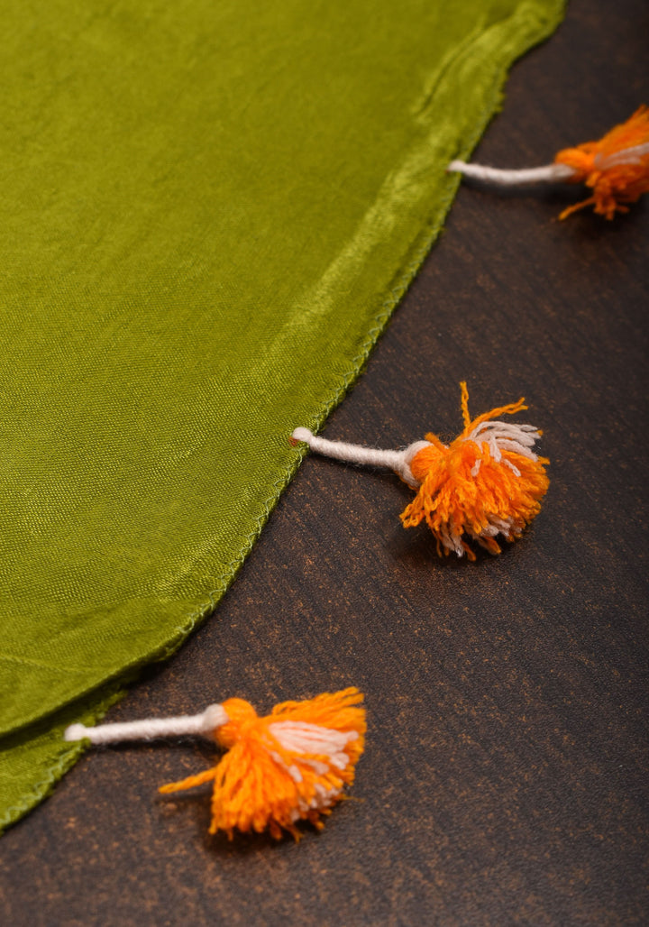 Apple Green Modal Silk Stole 76 x 21 with Kutchi Kadai Embroidery and Mirror Work