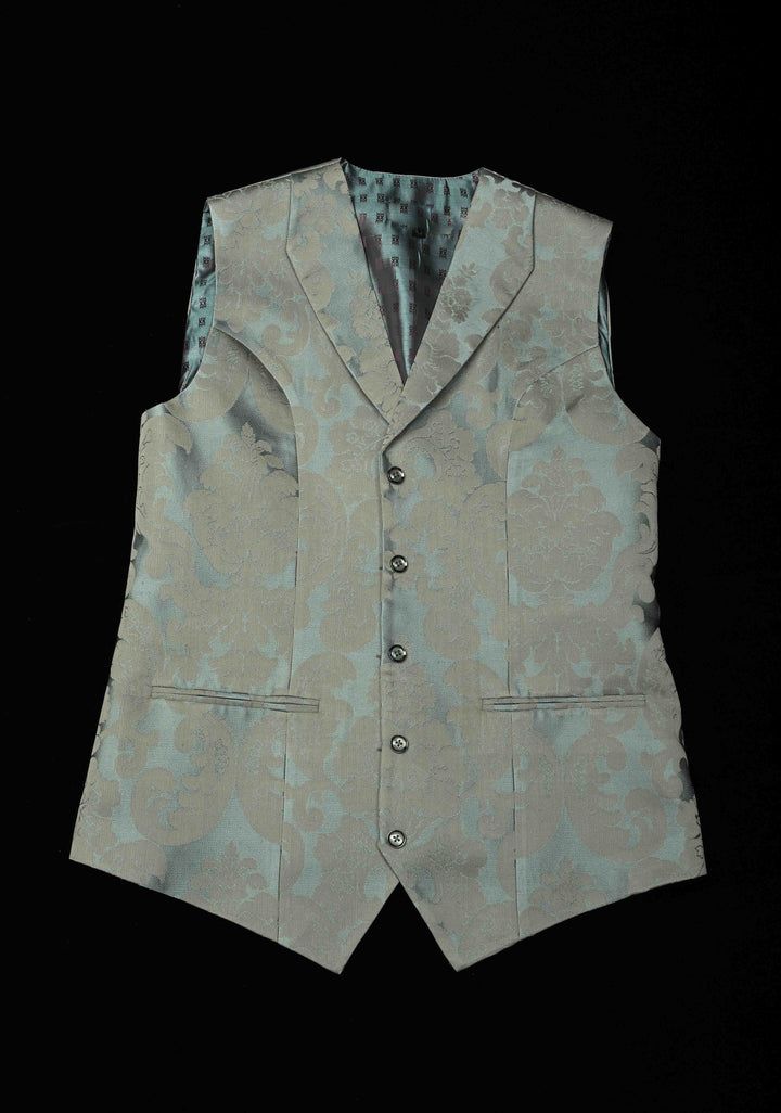 Size 40 : Women's Slate Blue-Gray Silk Blend Waistcoat with Self Brocade