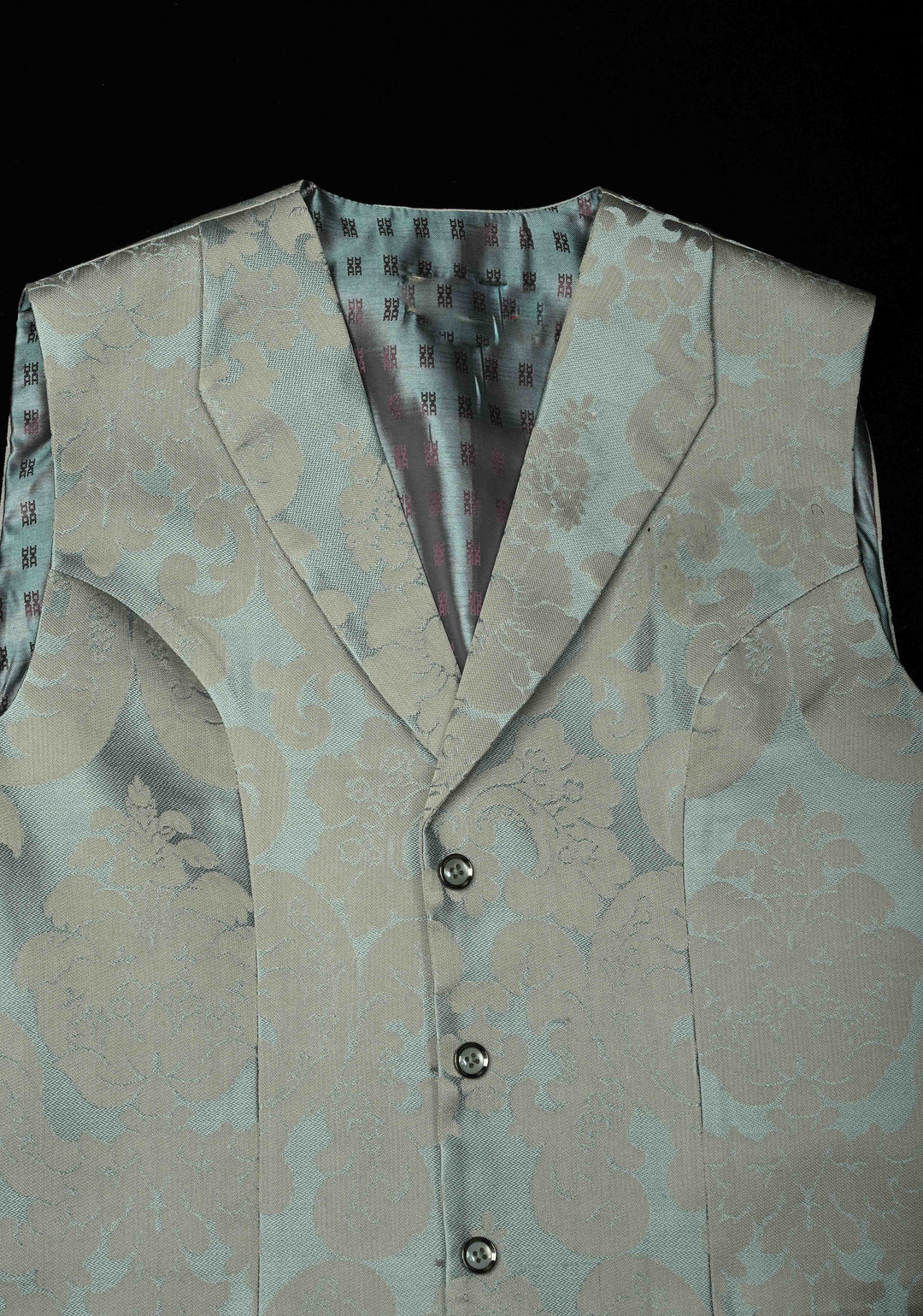 Size 40 : Women's Slate Blue-Gray Silk Blend Waistcoat with Self Brocade
