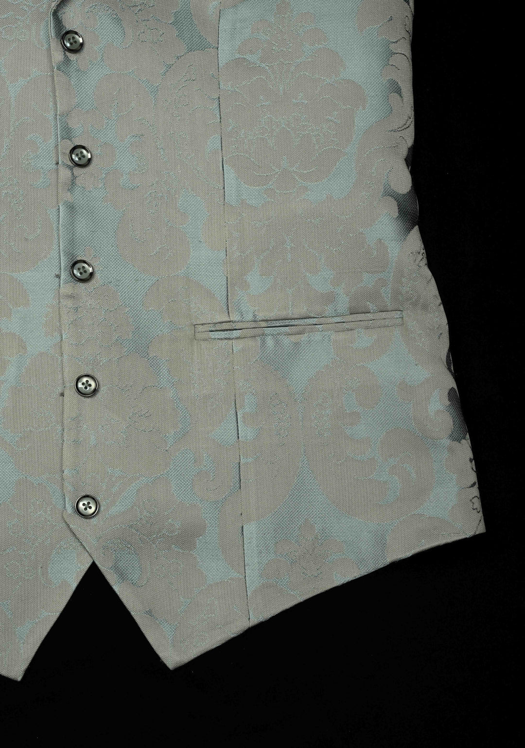 Size 40 : Women's Slate Blue-Gray Silk Blend Waistcoat with Self Brocade