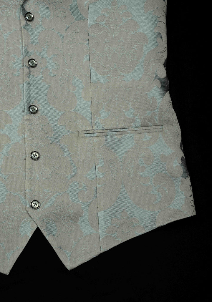 Size 40 : Women's Slate Blue-Gray Silk Blend Waistcoat with Self Brocade