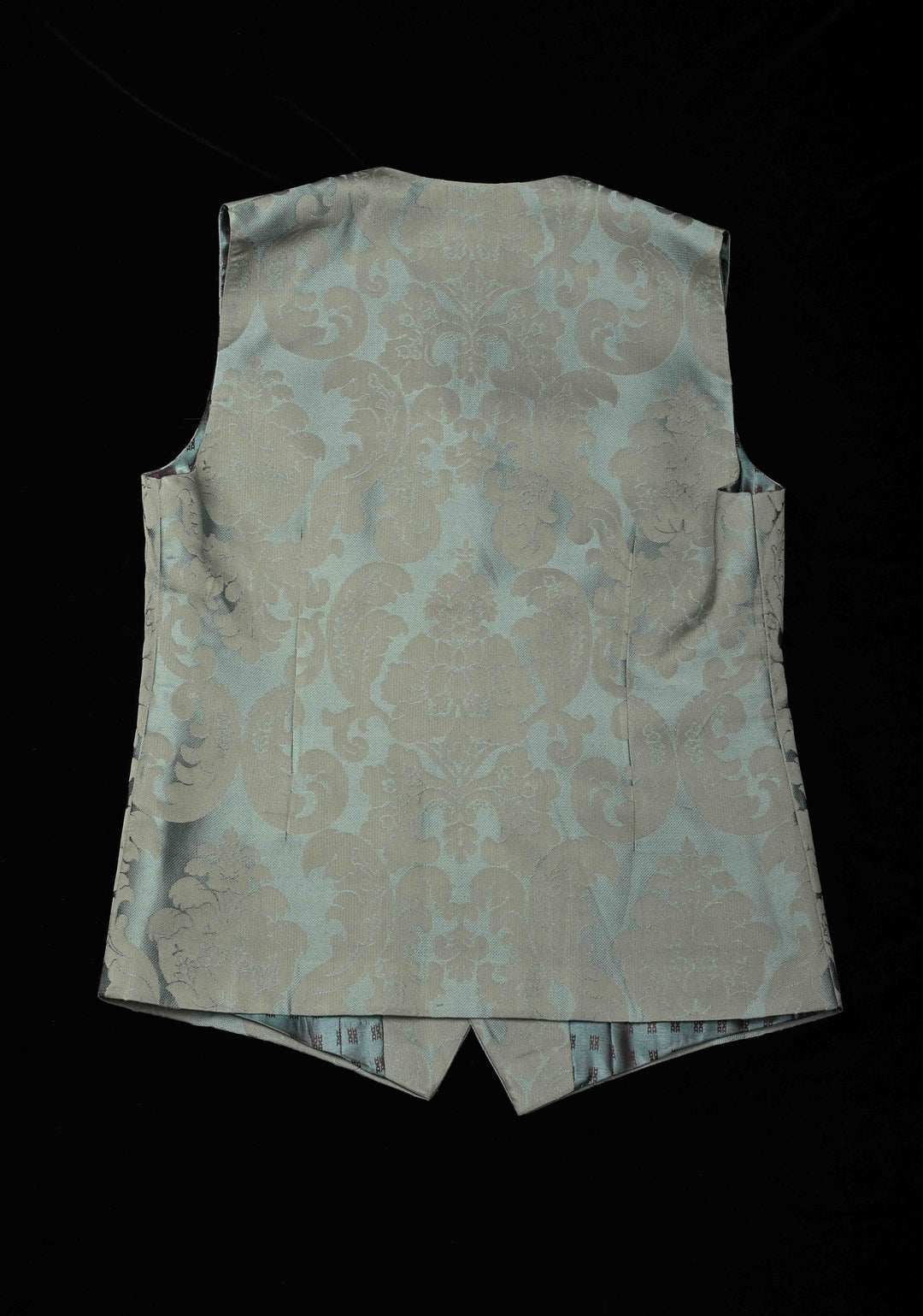 Size 40 : Women's Slate Blue-Gray Silk Blend Waistcoat with Self Brocade