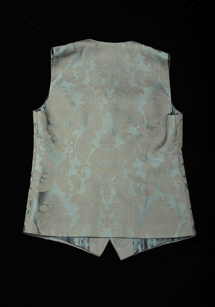 Size 40 : Women's Slate Blue-Gray Silk Blend Waistcoat with Self Brocade