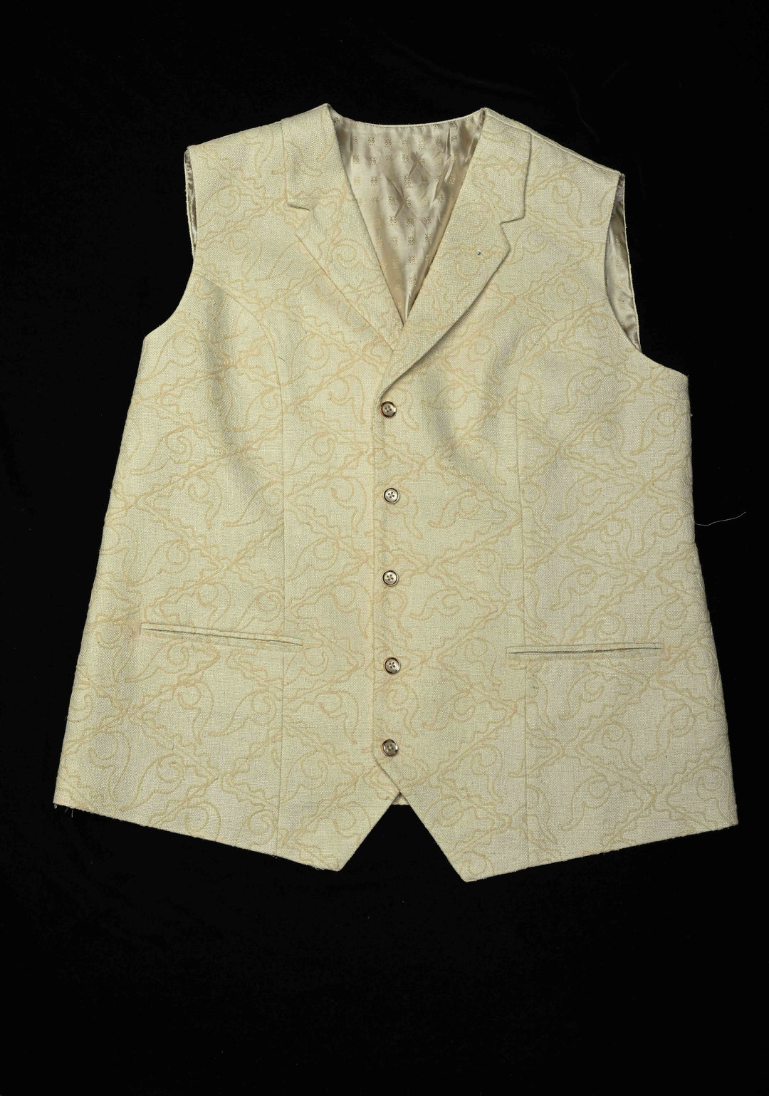 Size 42 : Women's Cream Jute Self Embroidery Nehru Jacket / Waistcoat