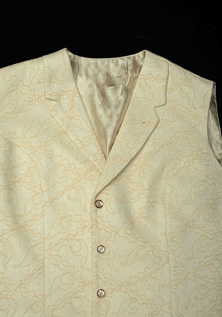 Size 42 : Women's Cream Jute Self Embroidery Nehru Jacket / Waistcoat