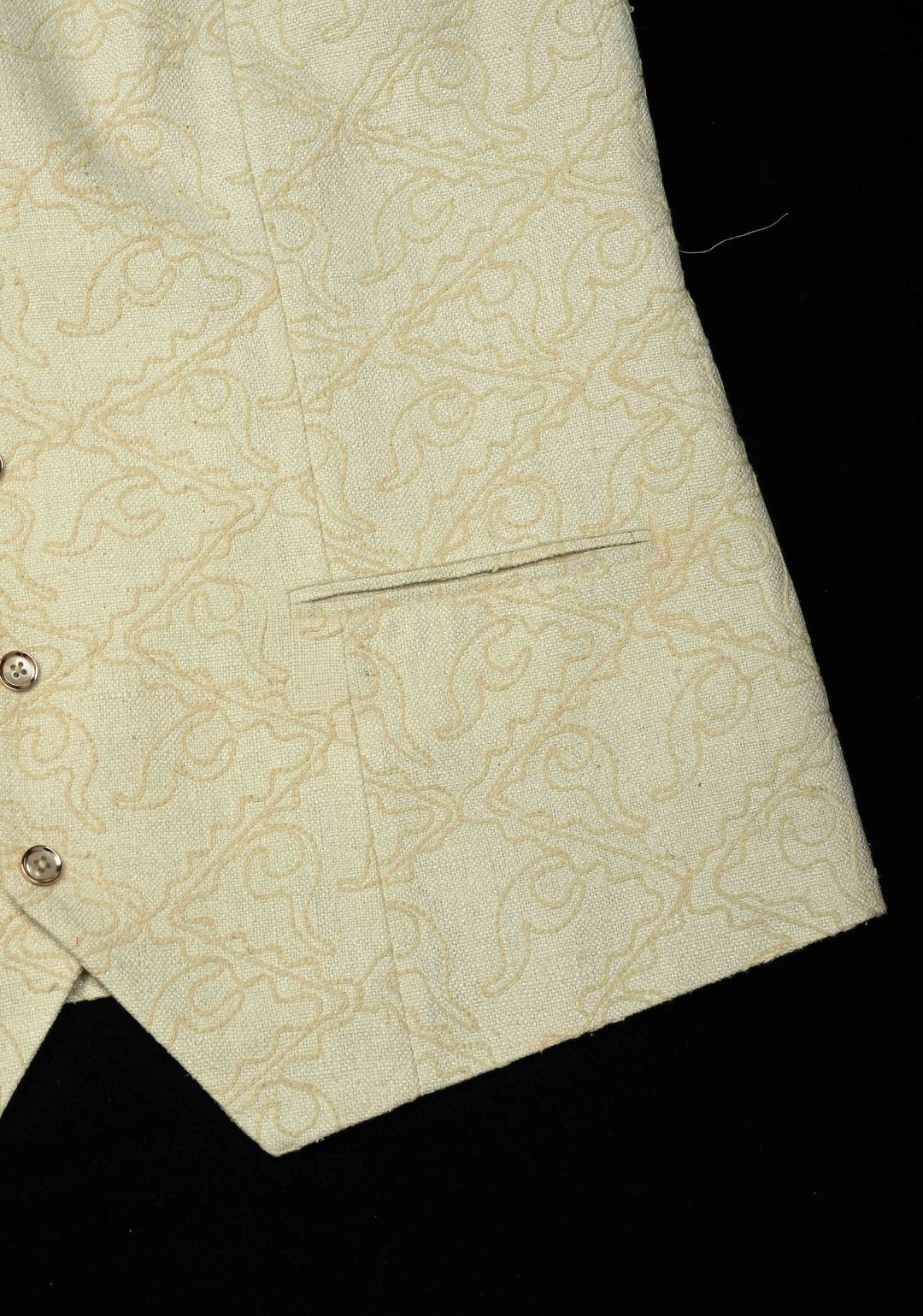 Size 42 : Women's Cream Jute Self Embroidery Nehru Jacket / Waistcoat