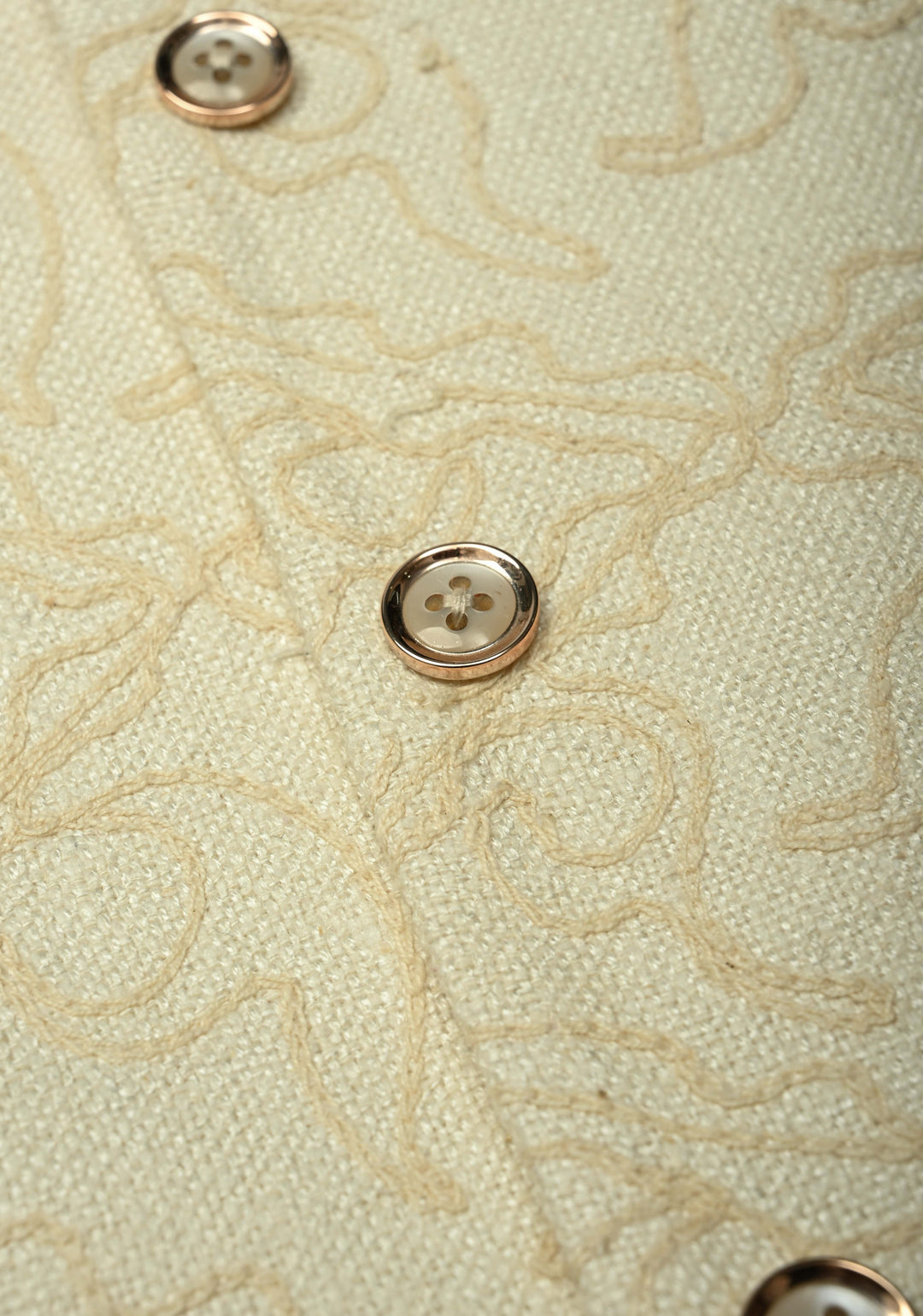 Size 42 : Women's Cream Jute Self Embroidery Nehru Jacket / Waistcoat