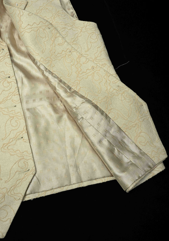 Size 42 : Women's Cream Jute Self Embroidery Nehru Jacket / Waistcoat
