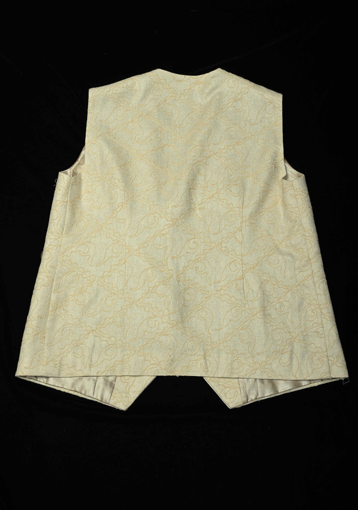Size 42 : Women's Cream Jute Self Embroidery Nehru Jacket / Waistcoat