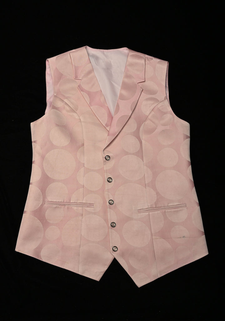 Size 40 : Women's Baby Pink Silk Blend Waistcoat with Self Polka Dot Buttas