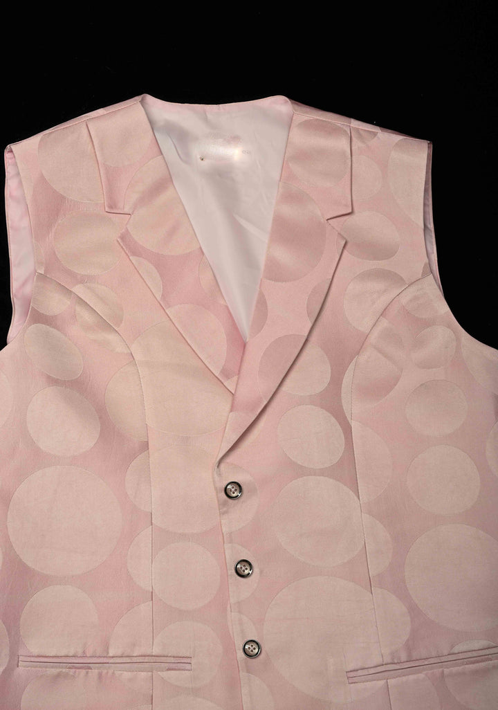 Size 40 : Women's Baby Pink Silk Blend Waistcoat with Self Polka Dot Buttas