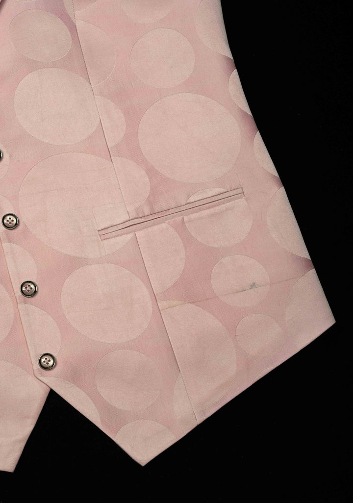 Size 40 : Women's Baby Pink Silk Blend Waistcoat with Self Polka Dot Buttas