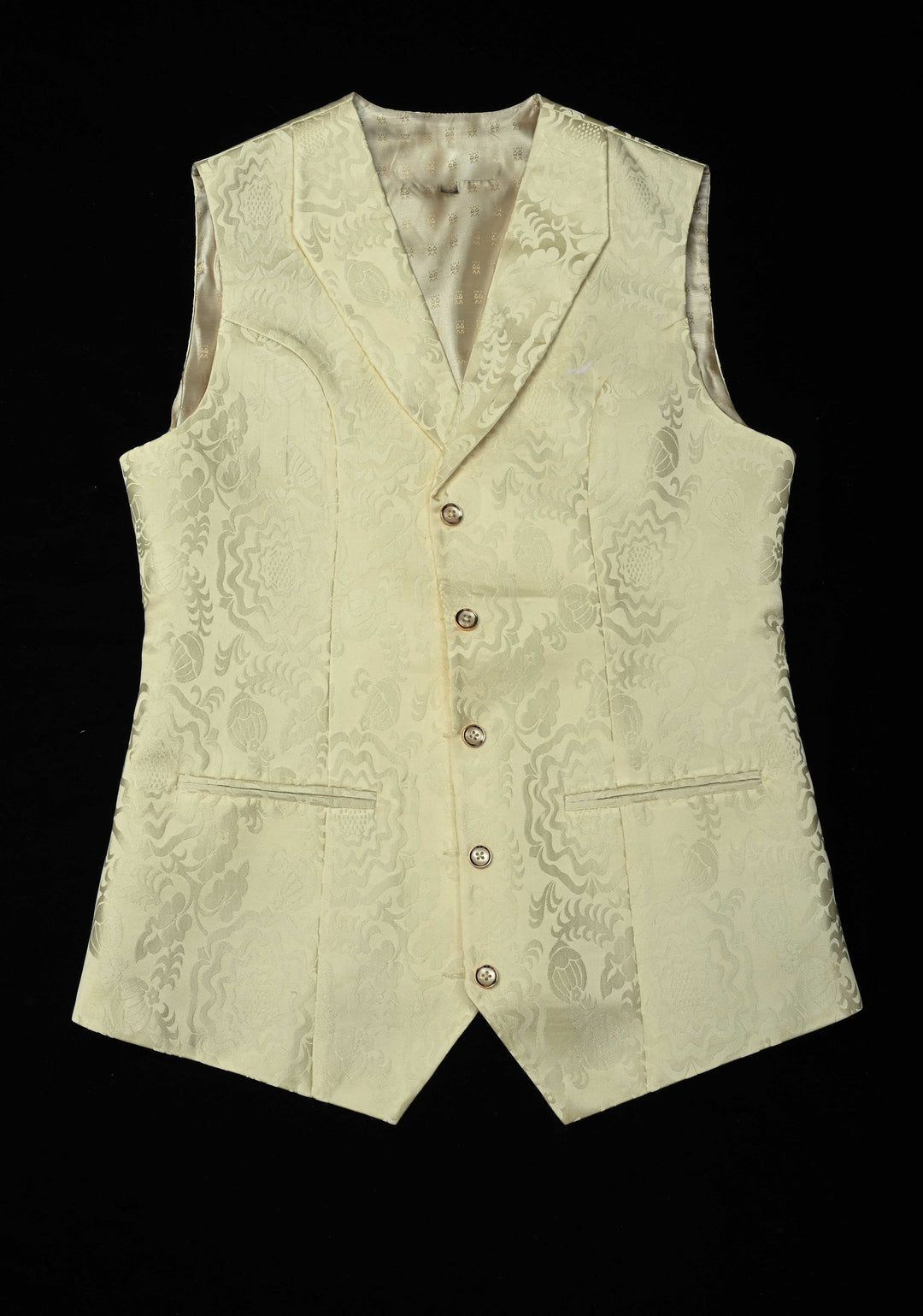 Size 40 : Women's Ivory Silk Blend Waistcoat with Self Brocade