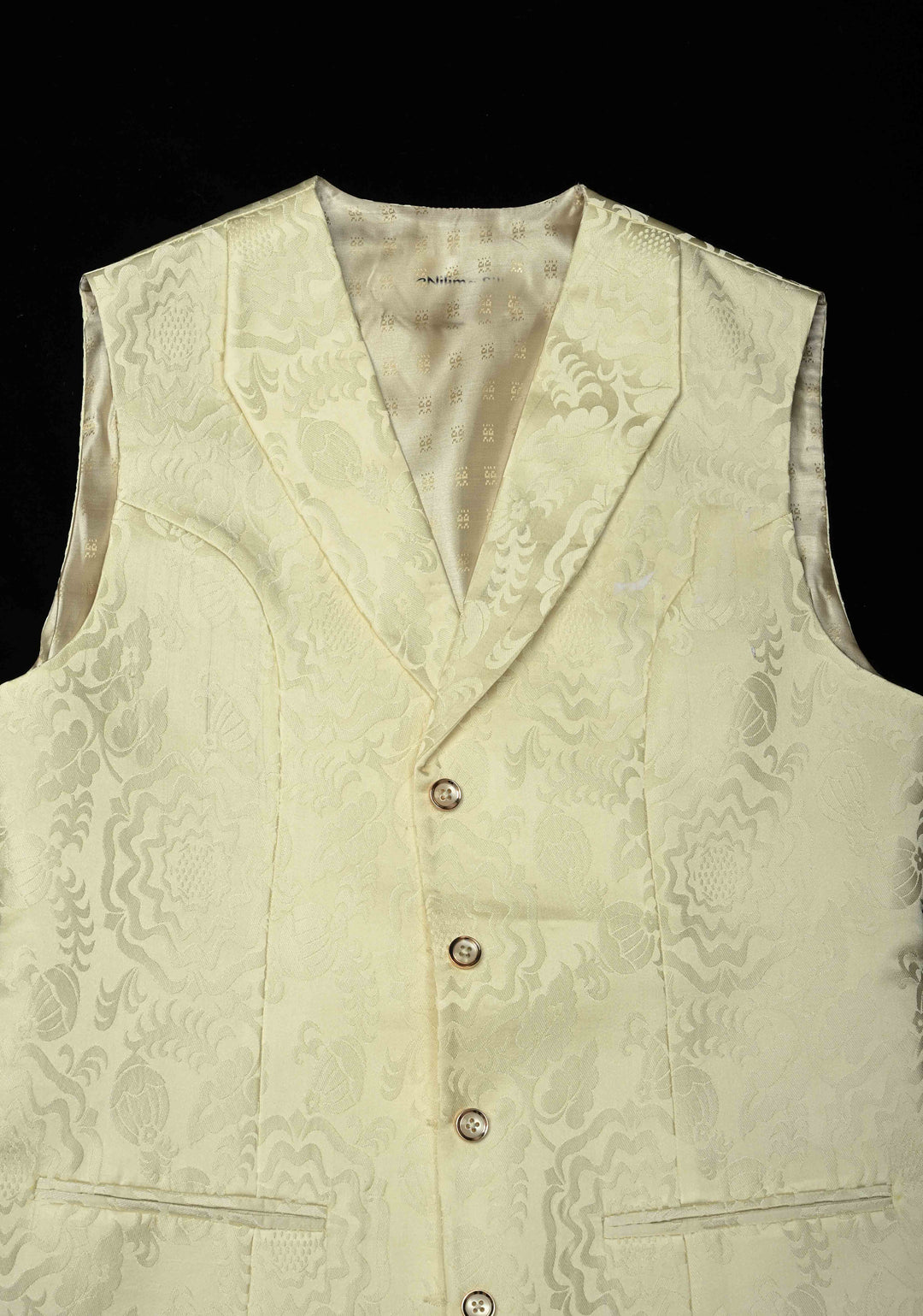 Size 40 : Women's Ivory Silk Blend Waistcoat with Self Brocade