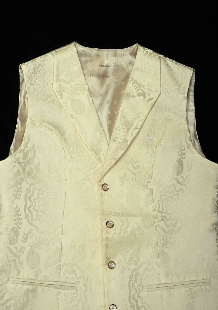 Size 40 : Women's Ivory Silk Blend Waistcoat with Self Brocade