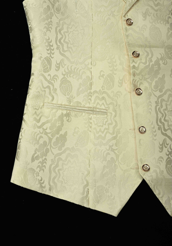 Size 40 : Women's Ivory Silk Blend Waistcoat with Self Brocade