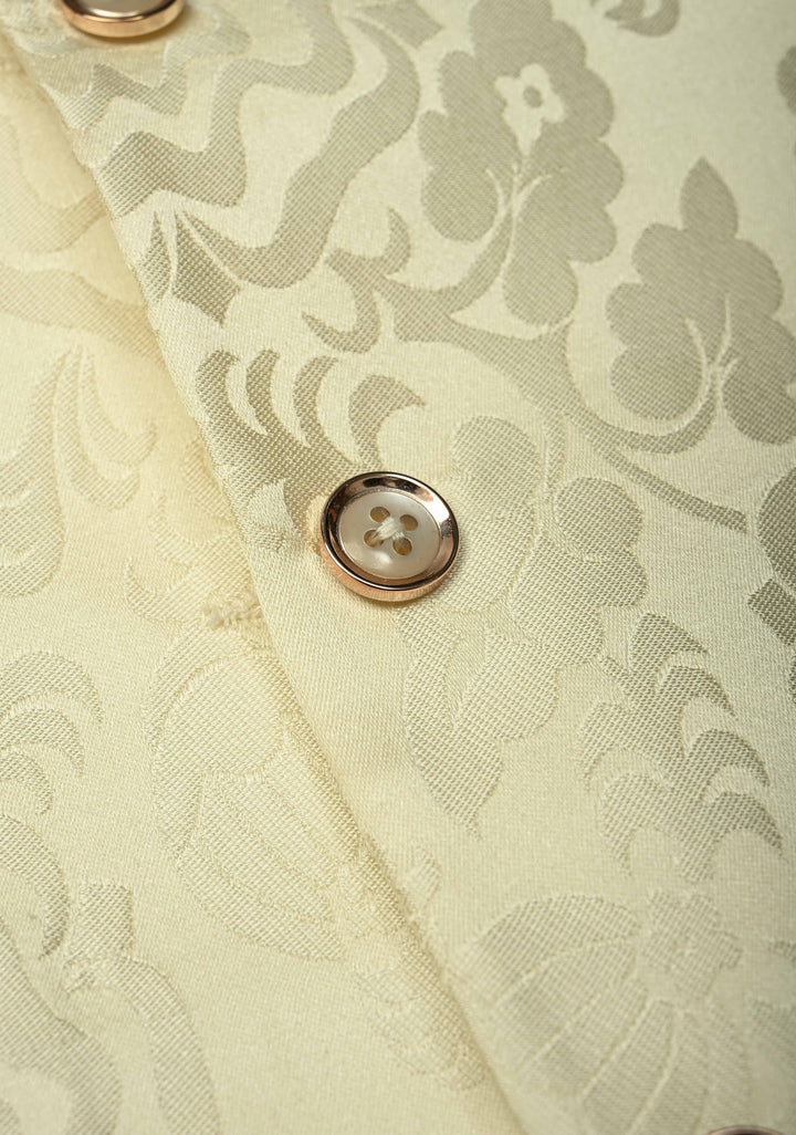 Size 40 : Women's Ivory Silk Blend Waistcoat with Self Brocade