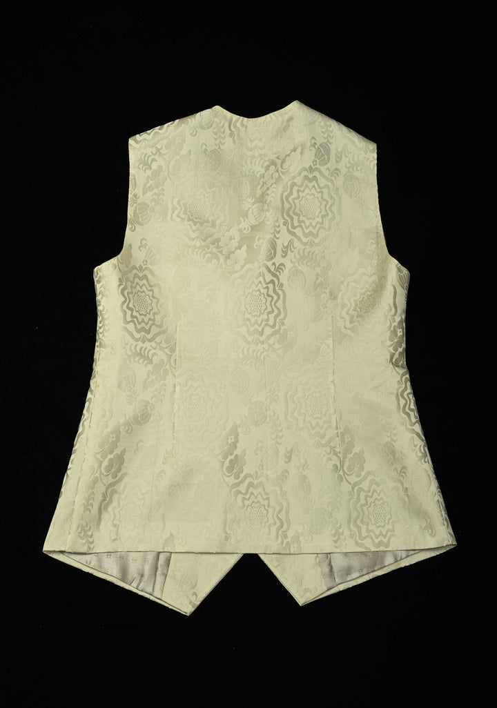Size 40 : Women's Ivory Silk Blend Waistcoat with Self Brocade