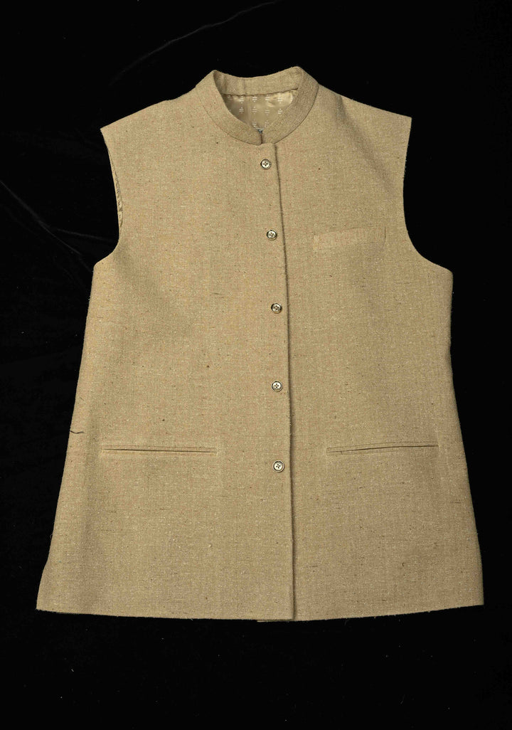 Size 40 : Kora Color Men's Jute Silk Nehru Jacket / Waistcoat