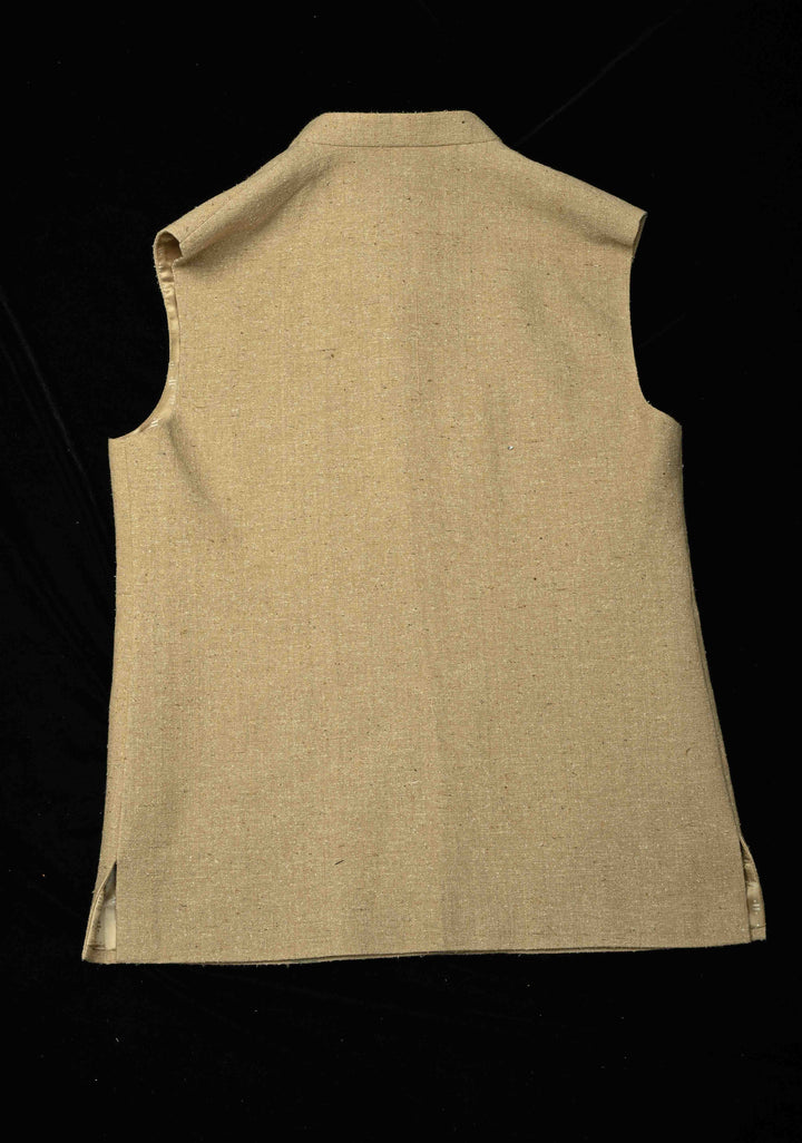 Size 40 : Kora Color Men's Jute Silk Nehru Jacket / Waistcoat