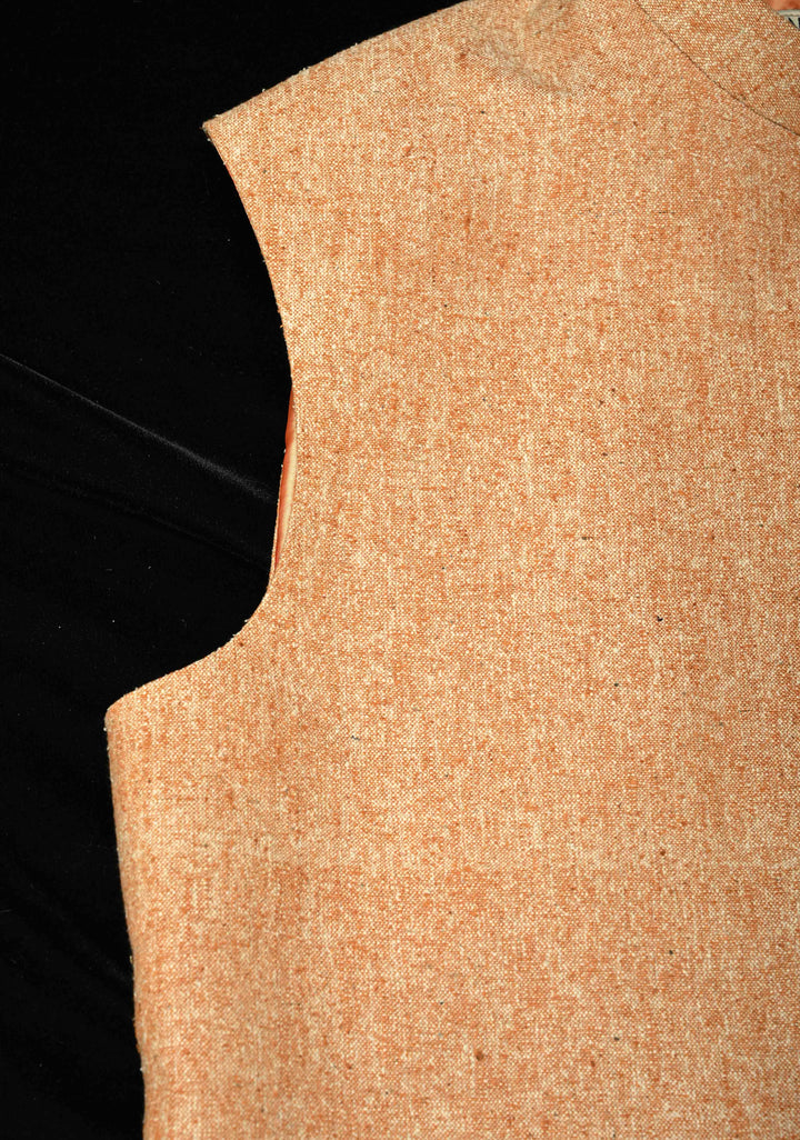 Size 40 : Peach Men's Jute Silk Nehru Jacket / Waistcoat