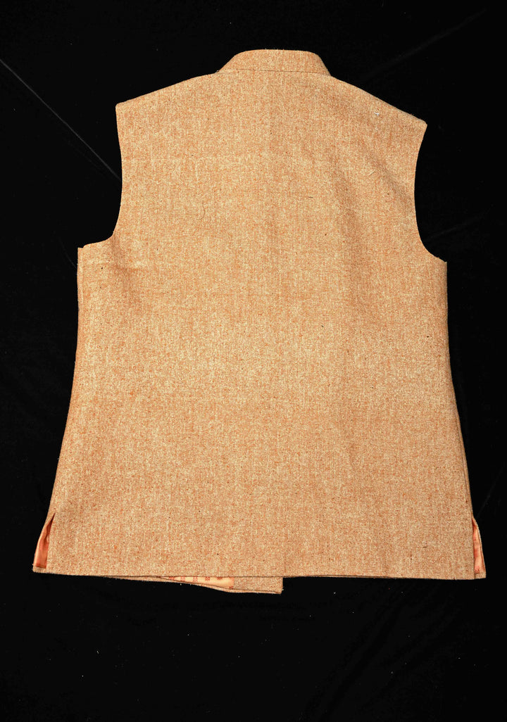 Size 40 : Peach Men's Jute Silk Nehru Jacket / Waistcoat