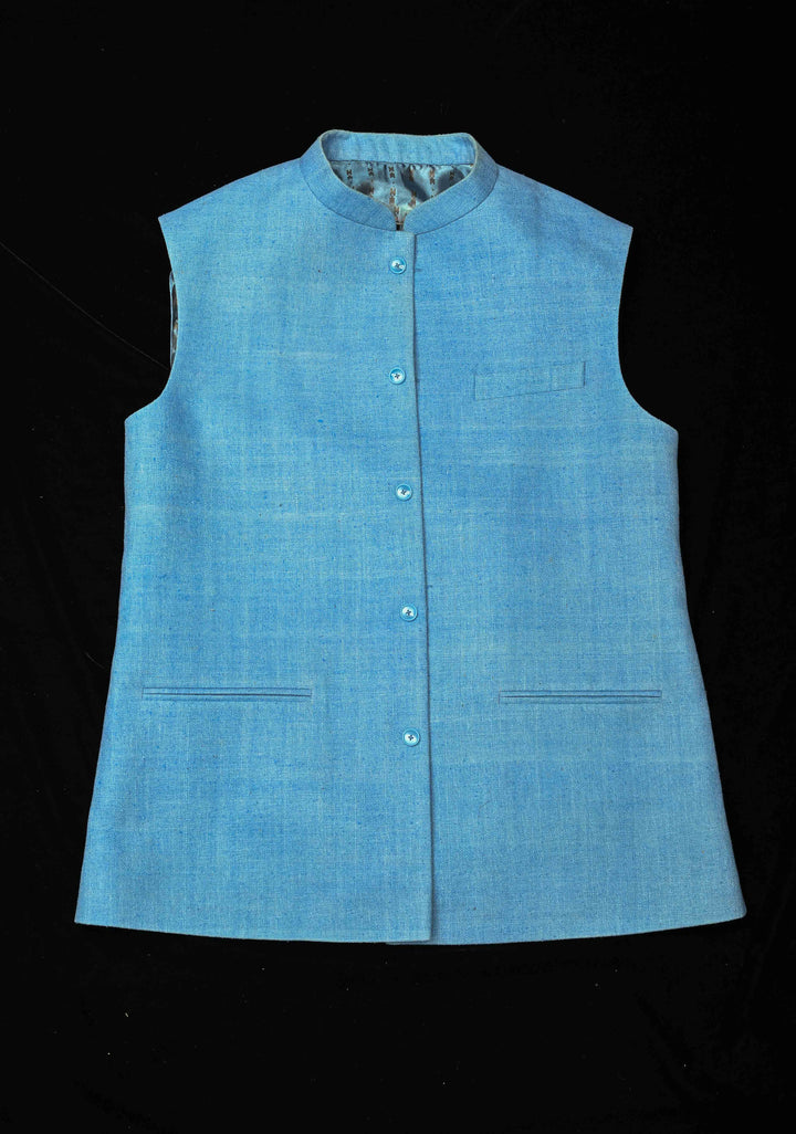 Size  : Men's Pastel Blue Jute Silk Nehru Jacket / Waistcoat